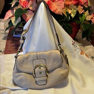Coach Cream Leather Shoulder Bag with Gold Accents
